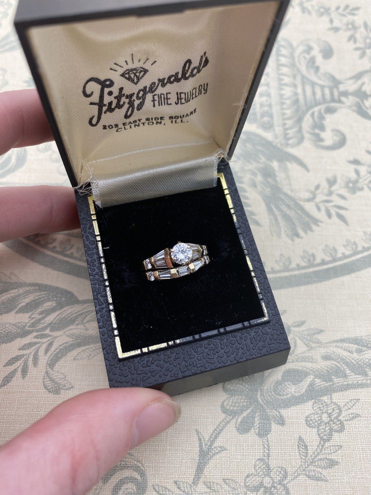 14k Gold 1.52ctw Round Brilliant + Baguette Accented Bridal Engagement Ring Set w GIA + APP 2
