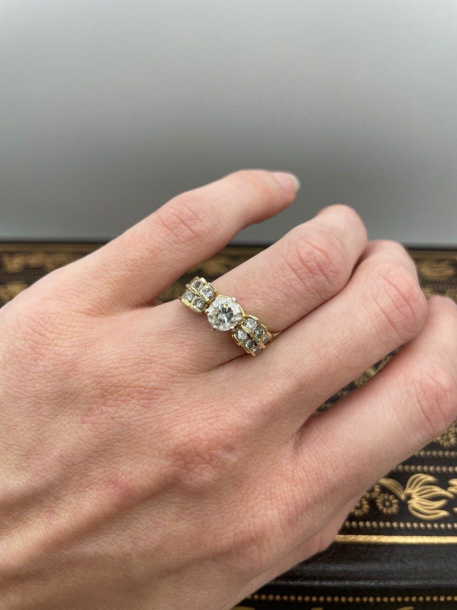 Ladies 14k Gold .75ct Solitaire Center Diamond Engagement Ring w Stacked Diamond Soldered Guard 5