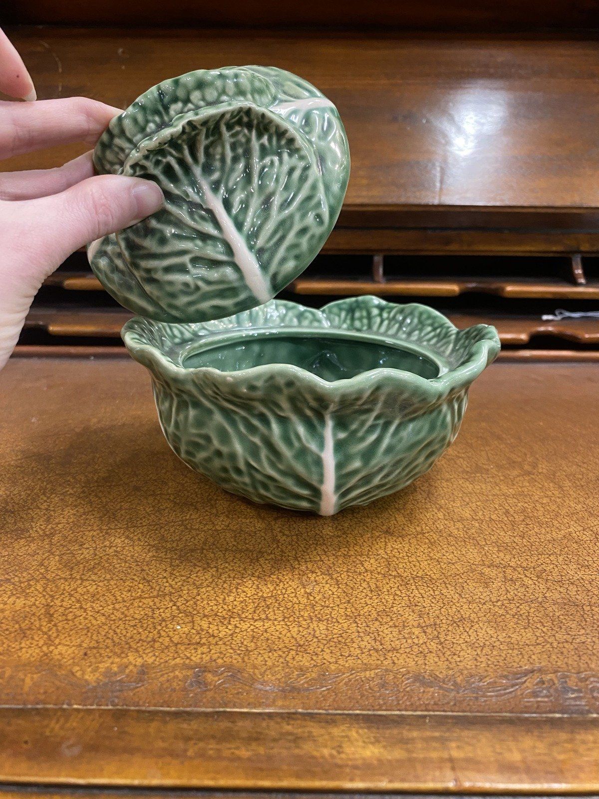 Bordallo Pinheiro Portugal Majolica Mini Lidded Cabbage Serving Bowl 6 8