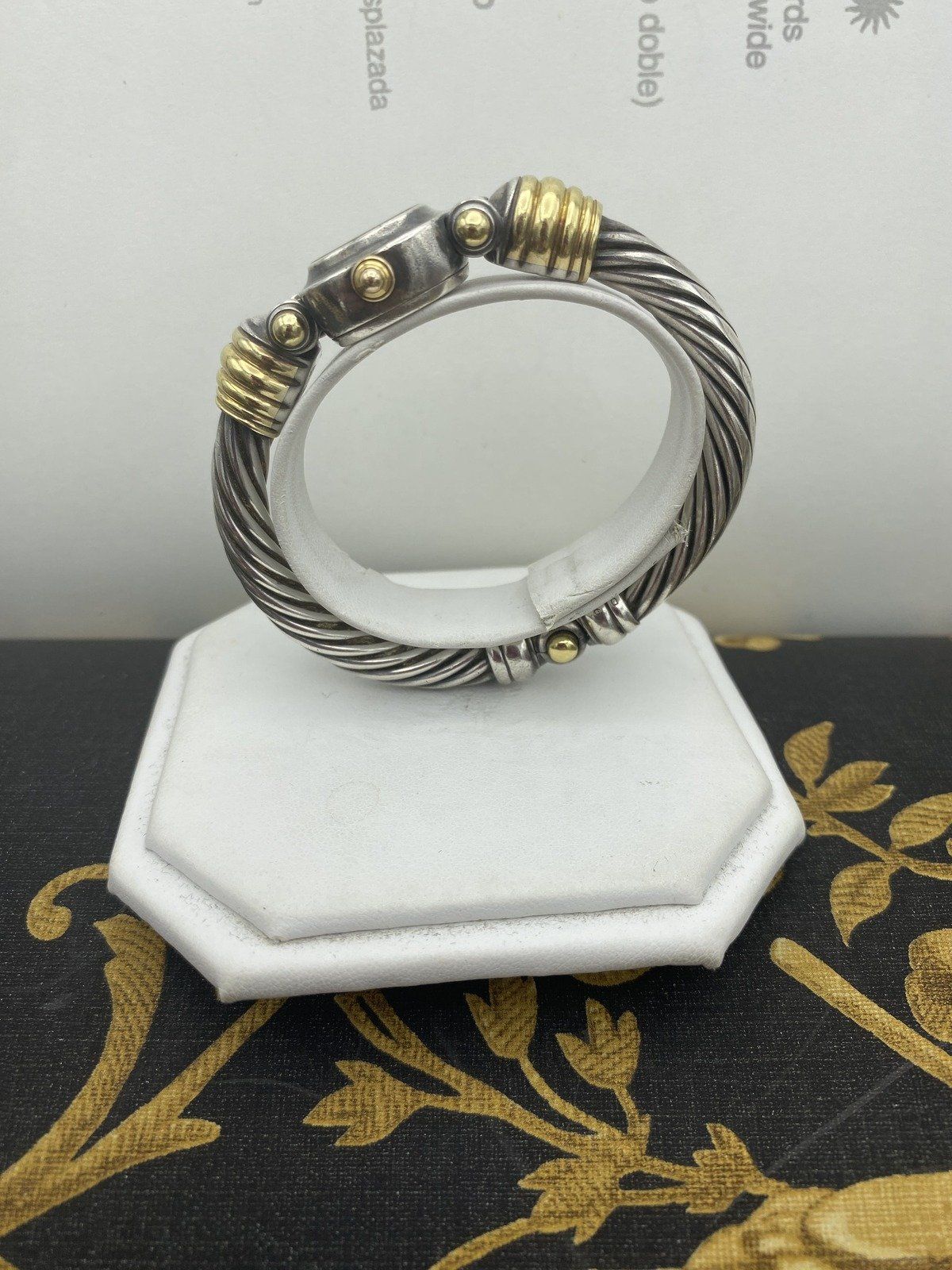 David Yurman Sterling Silver + 18k Gold Cable Twist Ladies Watch w Mother of Pearl + Diamond Dial/Face 3
