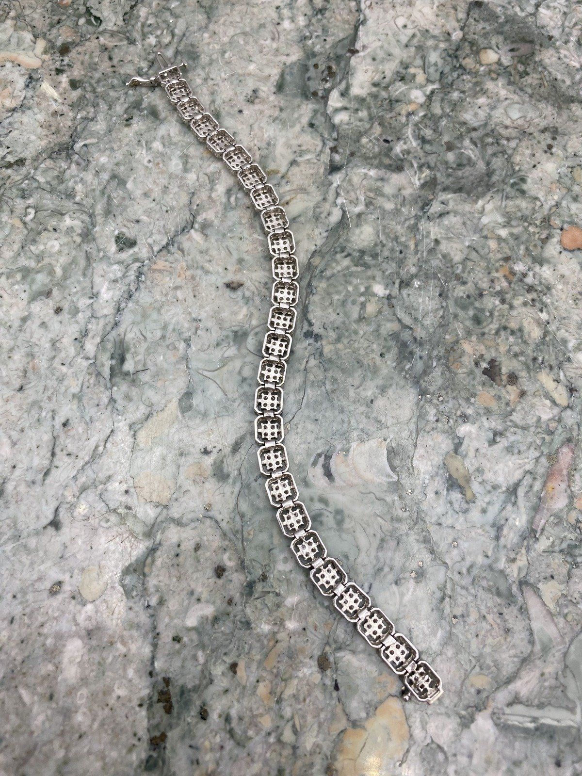 Windowed 14k White Gold Genuine Diamond 7L Vintage Tennis Bracelet #2847 7