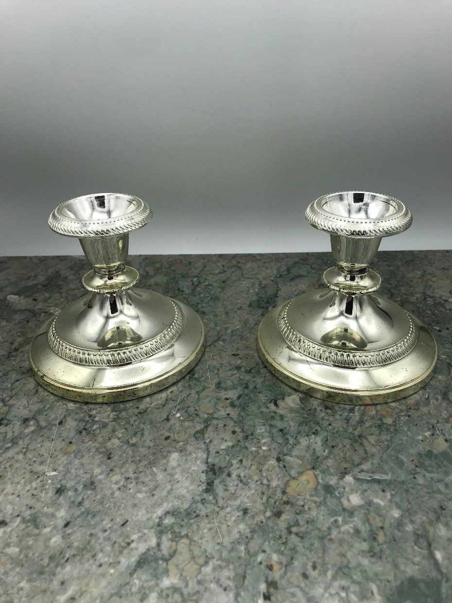 Pair of Stout Silver Plated Candle Stick Holders