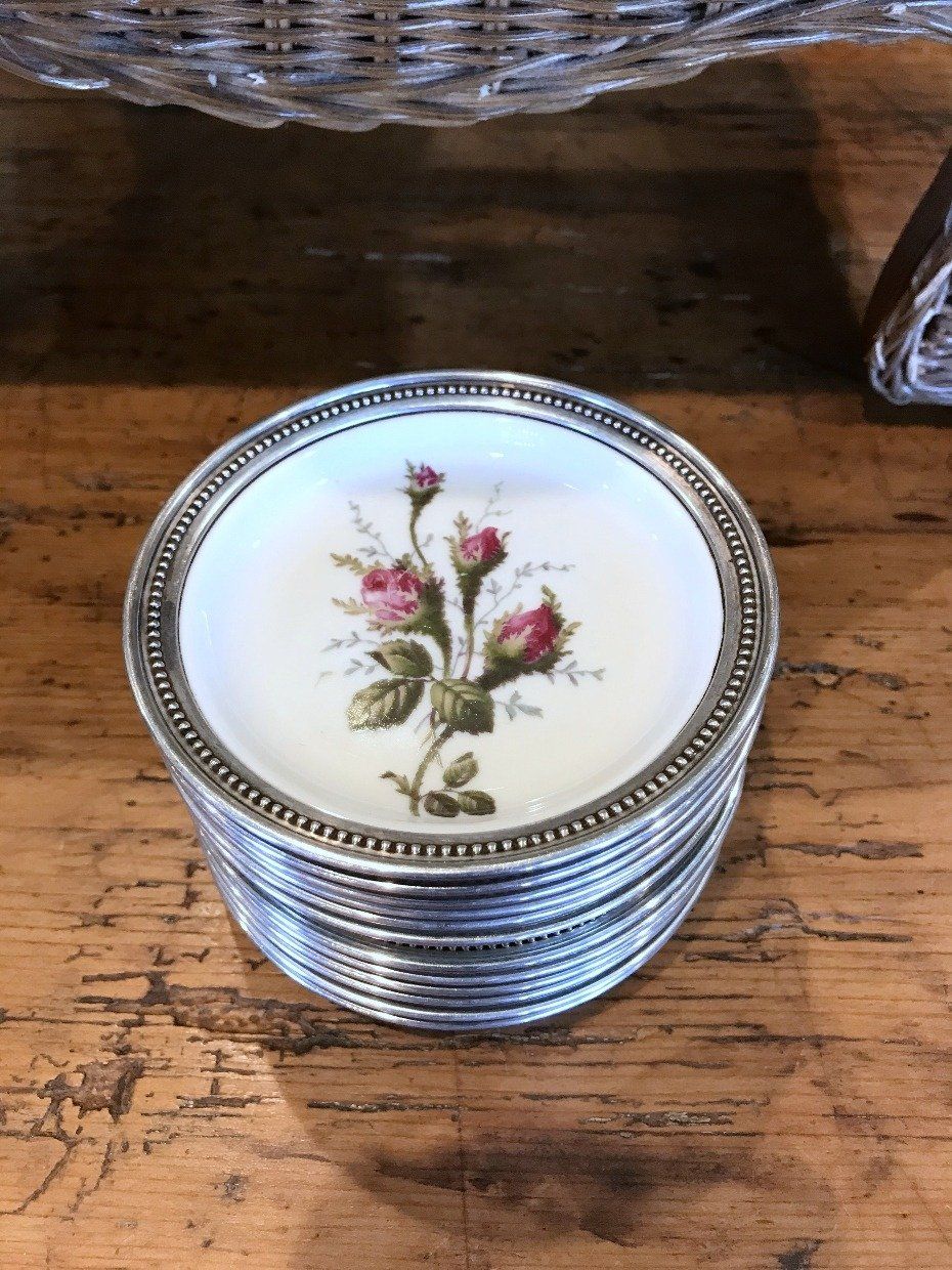 12 Vintage Rosenthal Germany Moss Rose Sterling Rimmed Plates