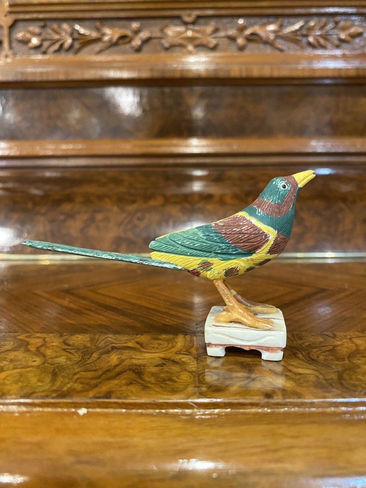 Chinese Carved Bone Colorfully Hand Painted Bird Sculpture 10