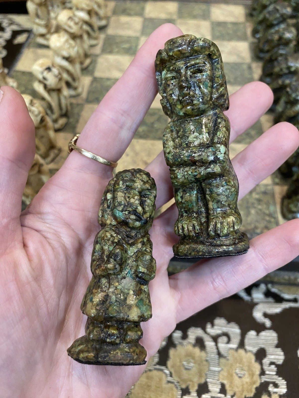 Vintage c.1960s/70s Wooden Gem Composite Mayan/Aztec Figural Chess Board Set 4