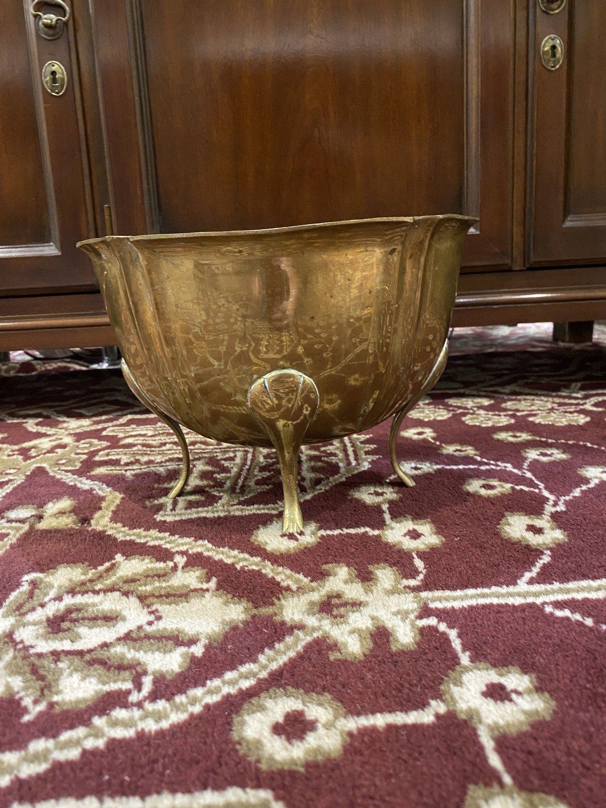 Vintage India Brass Foot Shapely Planter Centerpiece Bowl 5
