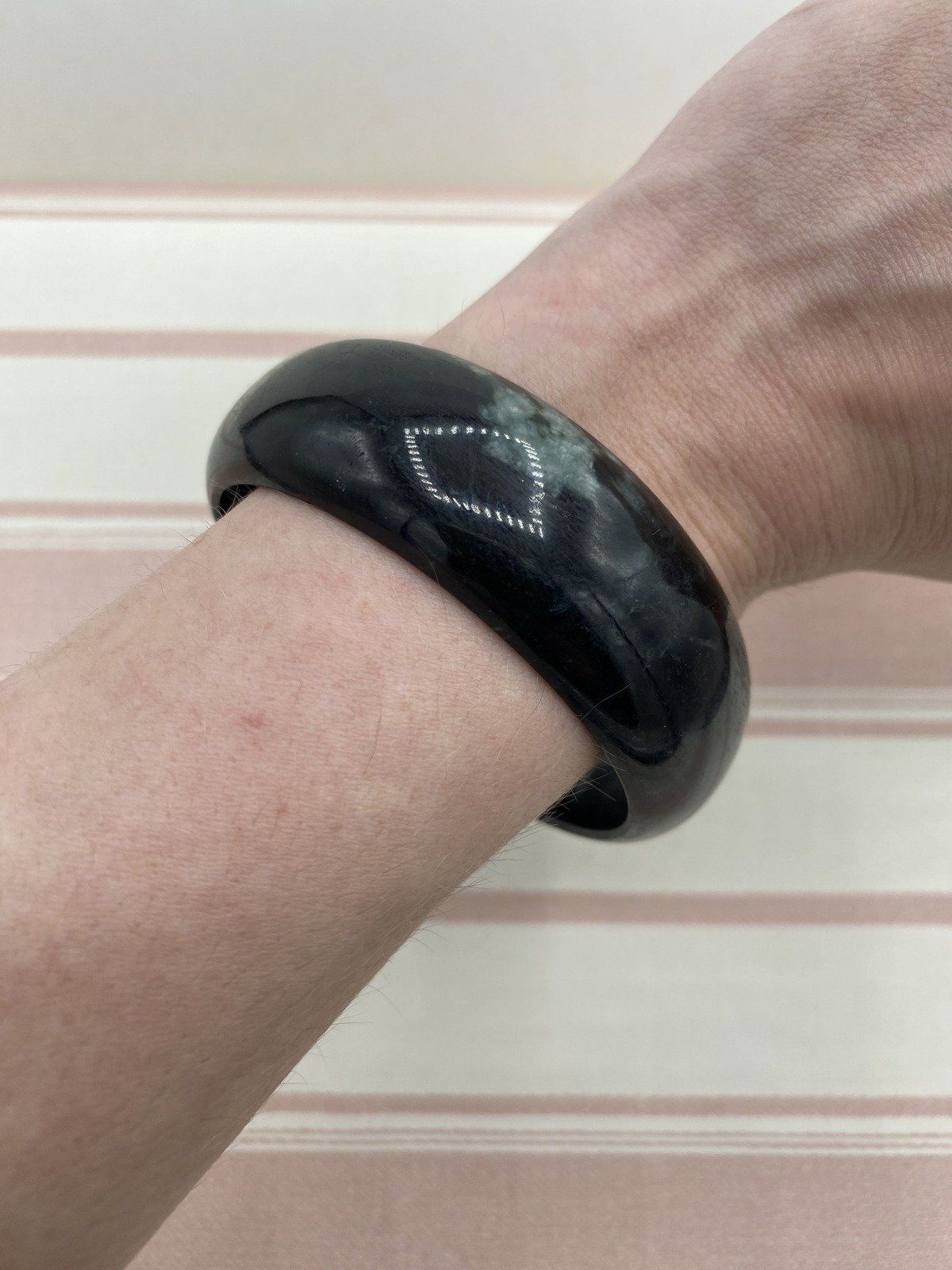 Solid Black Jade Bangle w Notes of Green 2