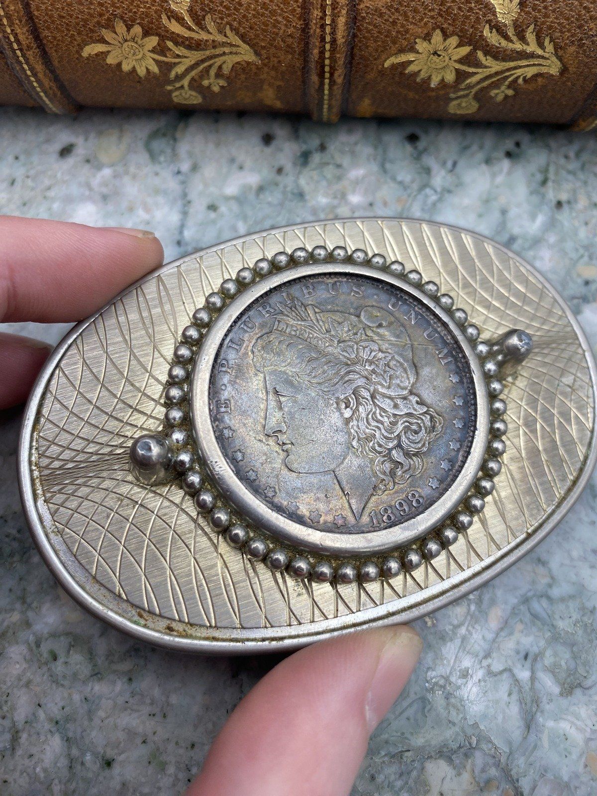 1898 Morgan Silver Dollar in Belt Buckle 4