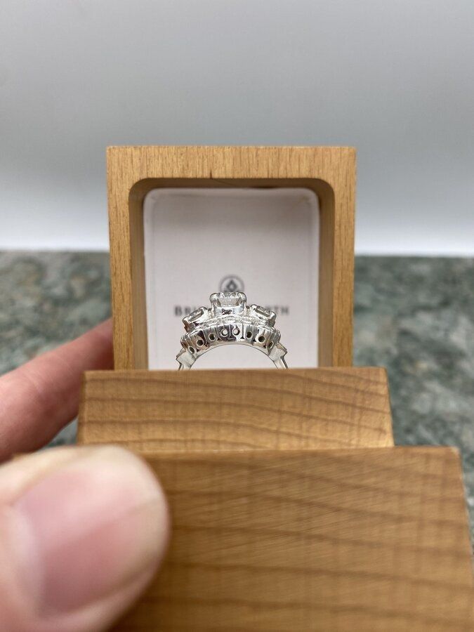 Bespoke 14k White Gold Ornamental Almonde 1.9ctw Moissanite Diamond Engagment Ring w Emerald + GIA & APP 5