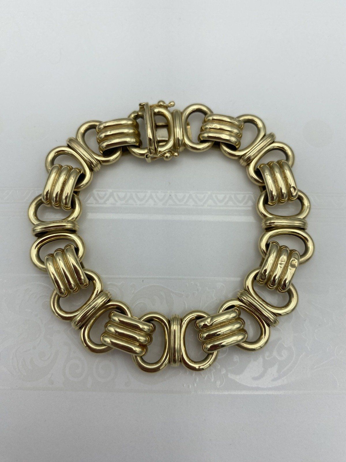 Italian 14k Gold Fluted Double Circle Buckle Link Bracelet 7.25 5