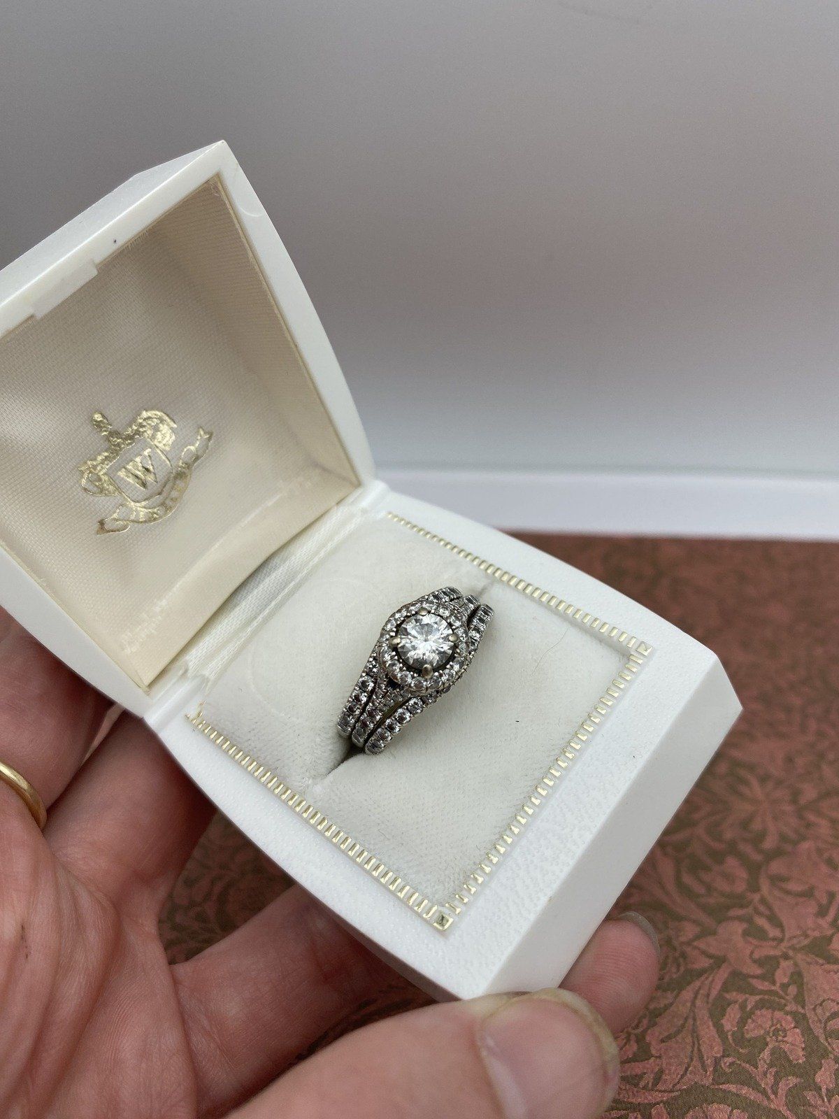 14k White Gold 1ct Center 3-Piece Engagement Bridal Set 2