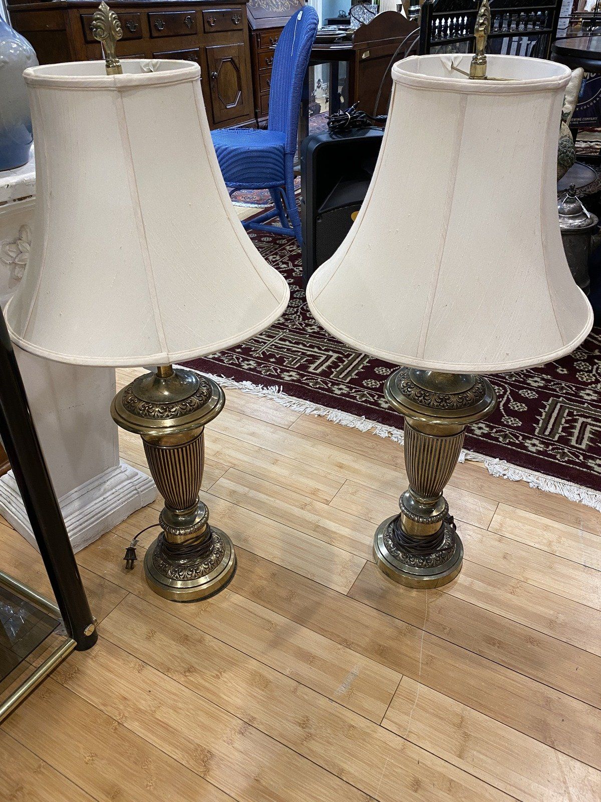 Pair of Stiffel Heavy Brass Table Lamps 3