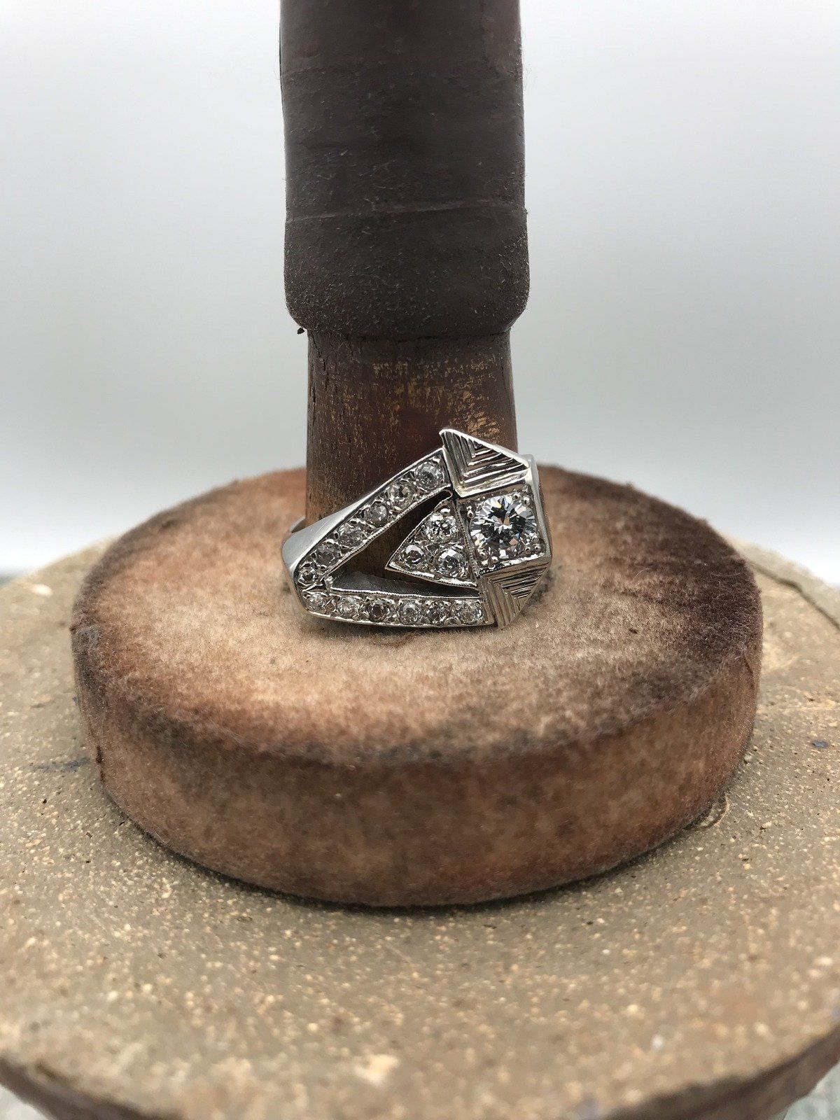 Men's 14k White Gold .65ct European Cut Art Deco 1.1ctw Diamond Ring 3