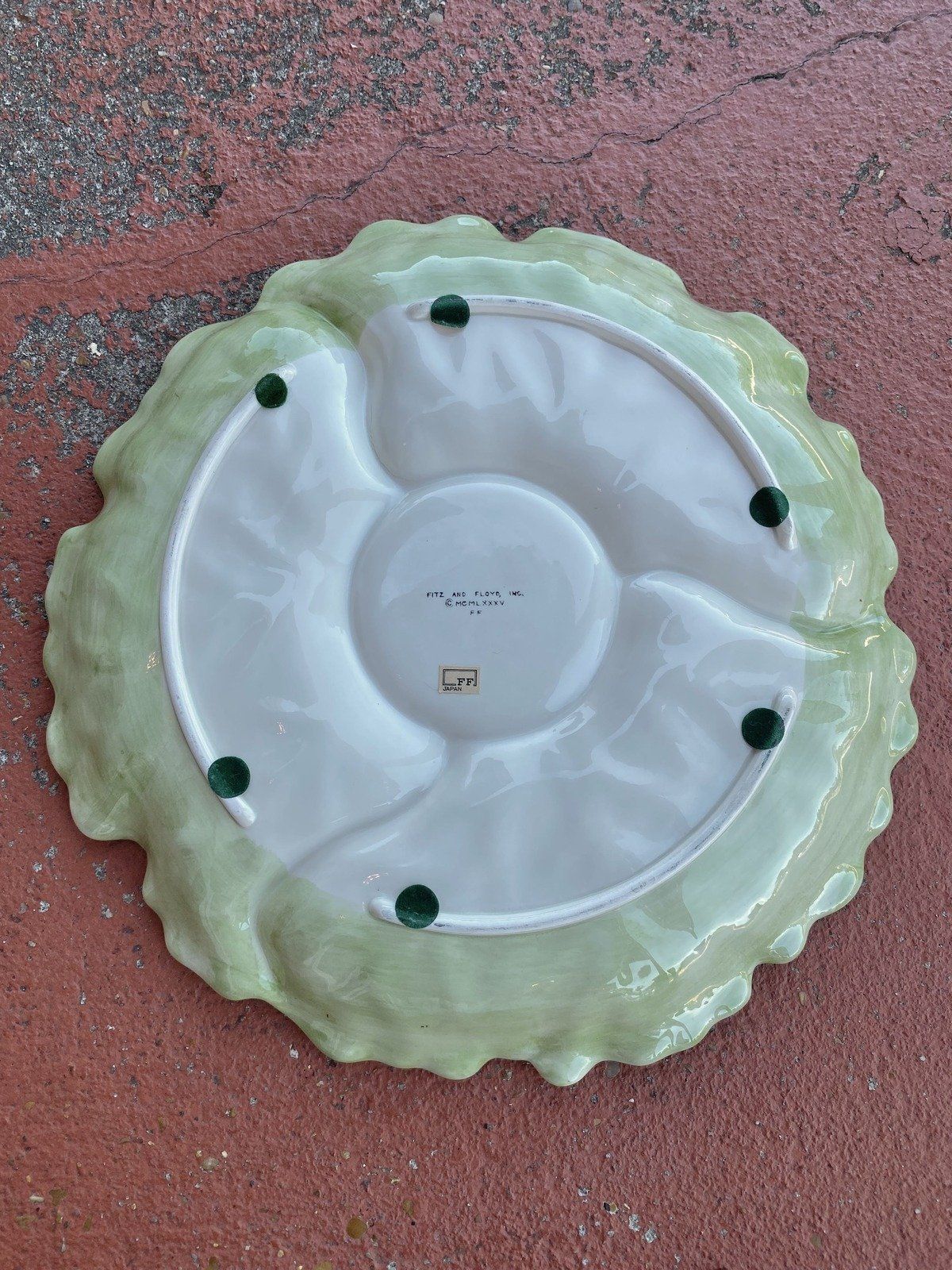 Vintage Ceramic Fitz and Floyd Divided Serving Appetizer/Chip + Dip Tray 8
