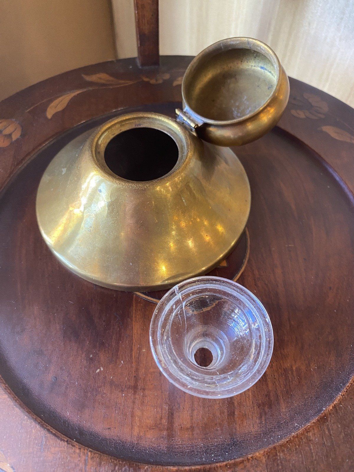 Round Antique Brass Squat Inkwell + Glass Insert 8