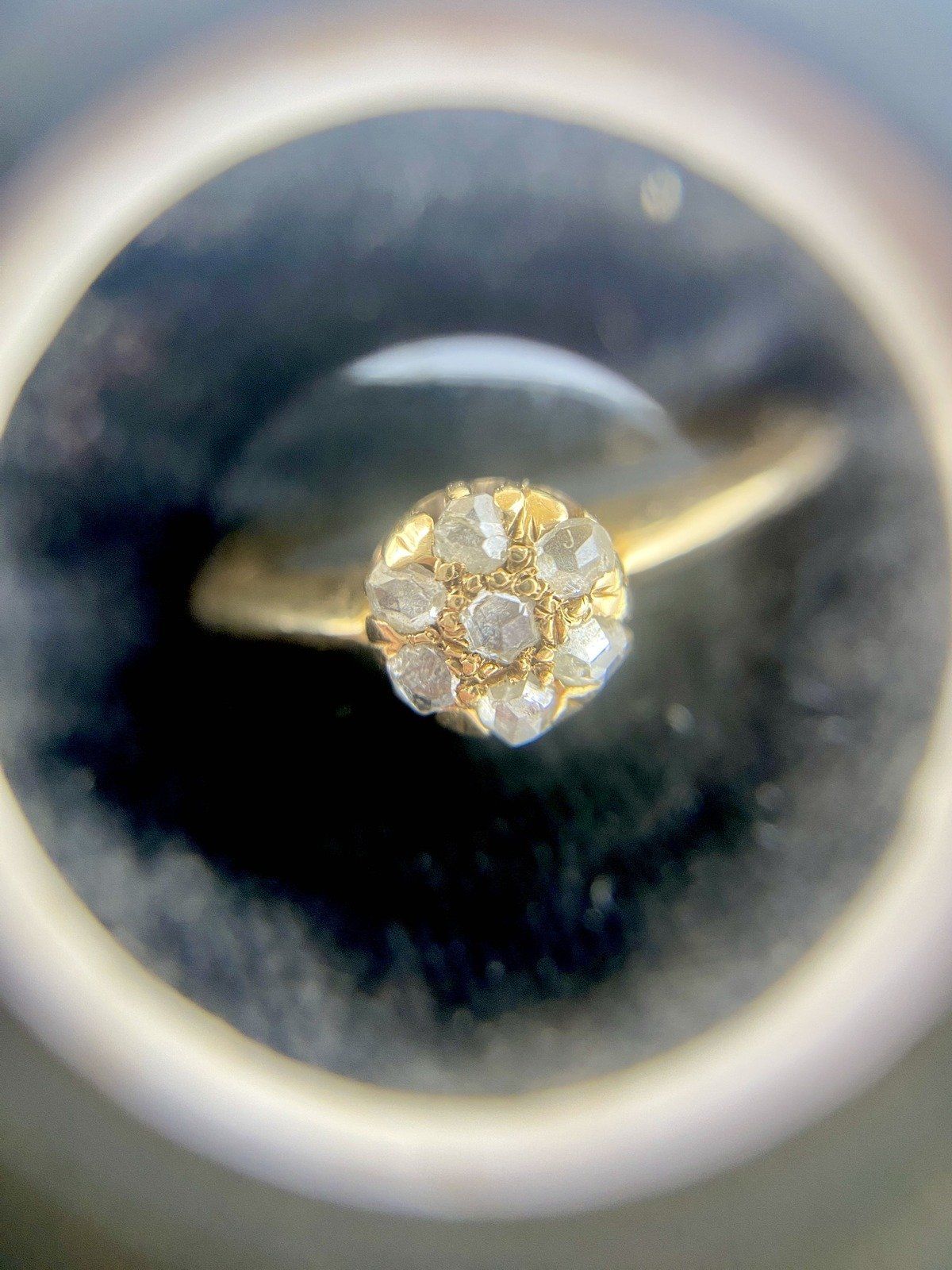 *RARE* Antique Victorian14k Gold Rose Cut Diamond Flower Cluster Ring #2218 23