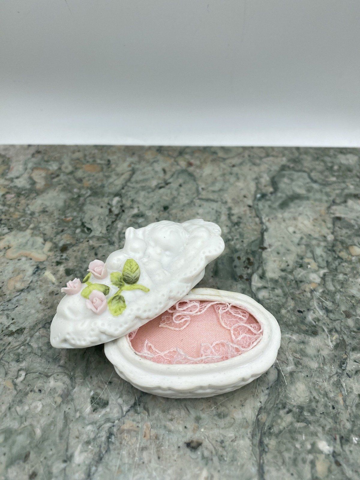 Bisque Porcelain Sleeping Child Trinket Box 759 3