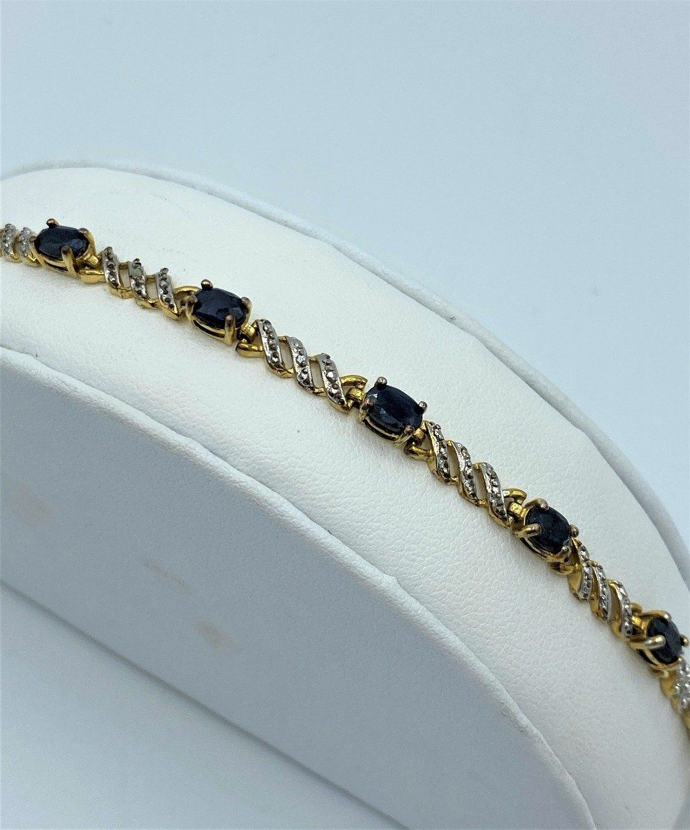 Sterling Silver Gold Tone Blue Stone Bracelet 2