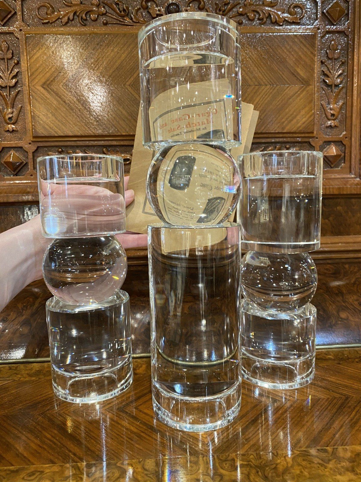 Modernist Minimal Clear Glass 3pc Candleholder SET 2