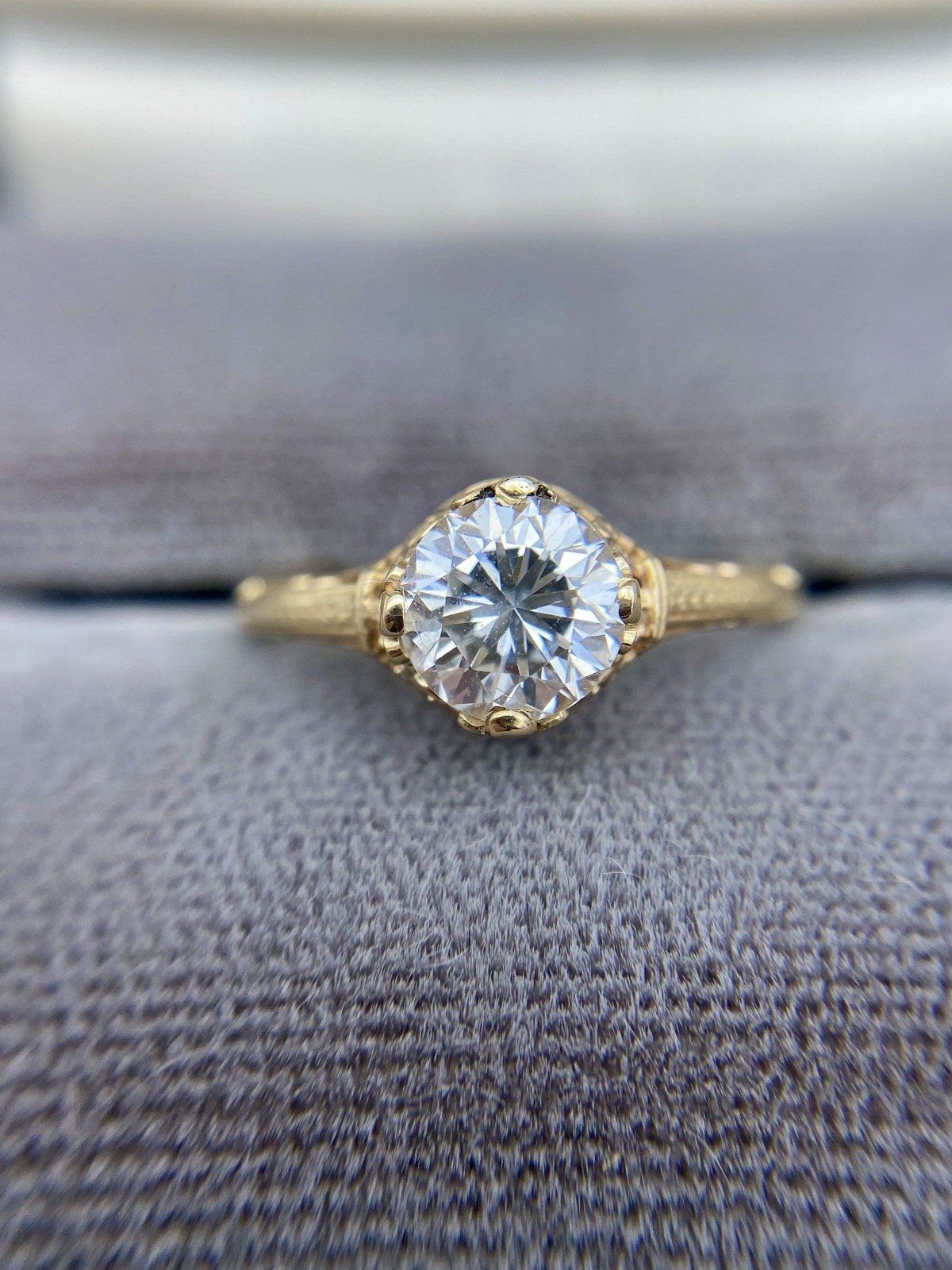Stunning 14k Gold Antique Inspired 1ct Natural Solitaire Diamond Filigree Engagement Ring 7