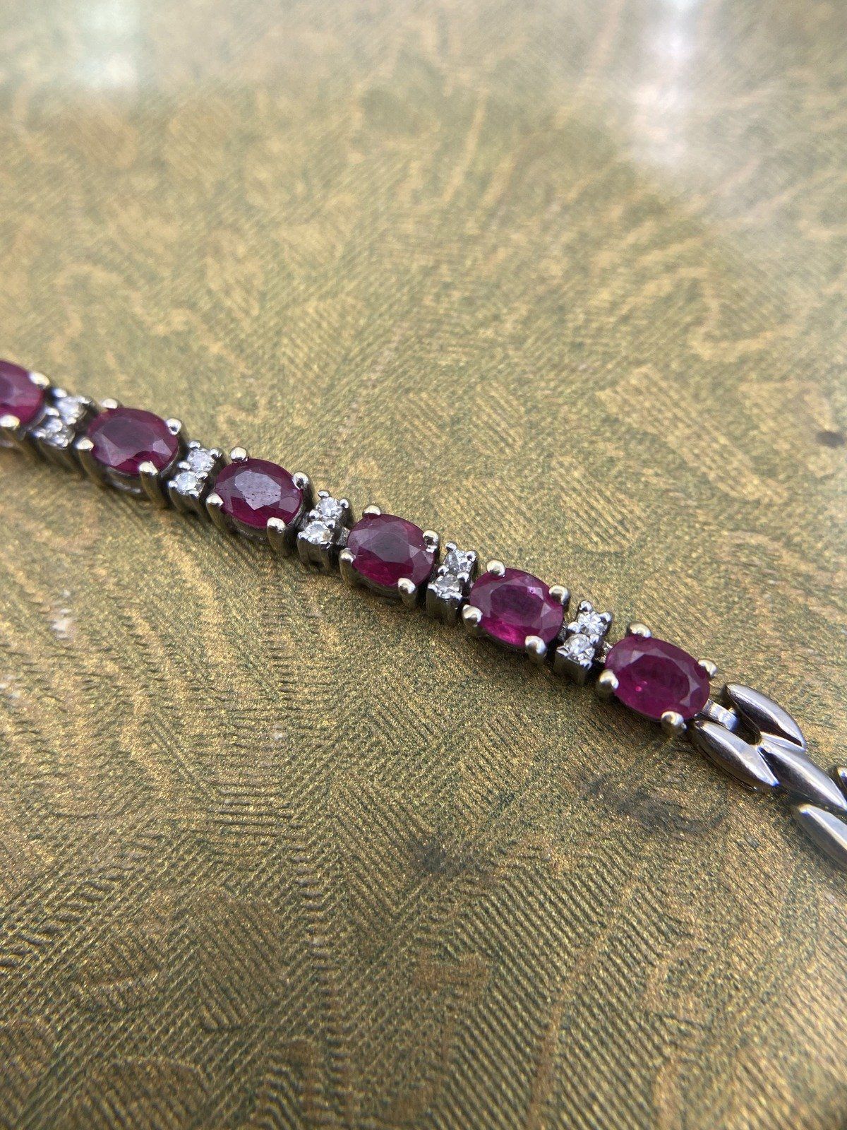 Vintage 14k White Gold Ruby + Diamond Tennis Bracelet #2478 8