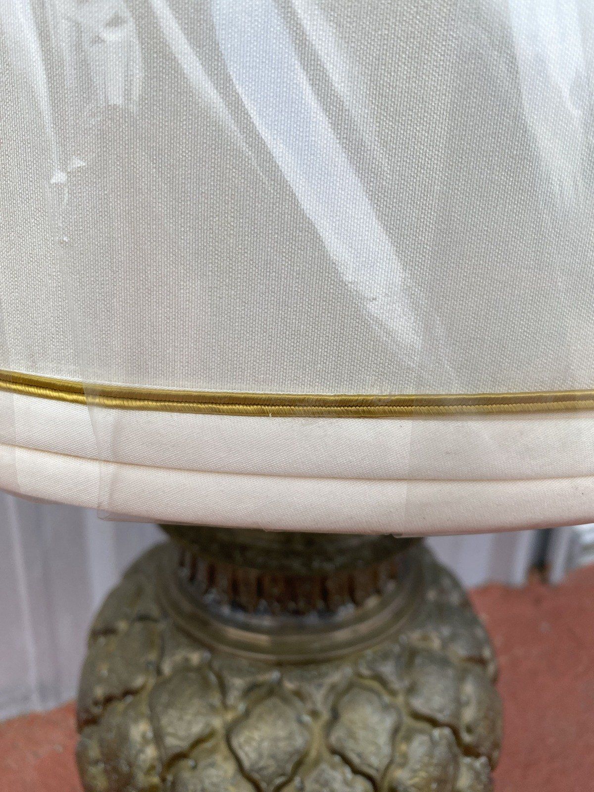 Large MCM Brass Quatrefoil Footed Urn Lamp w Big Ol' Shade 11
