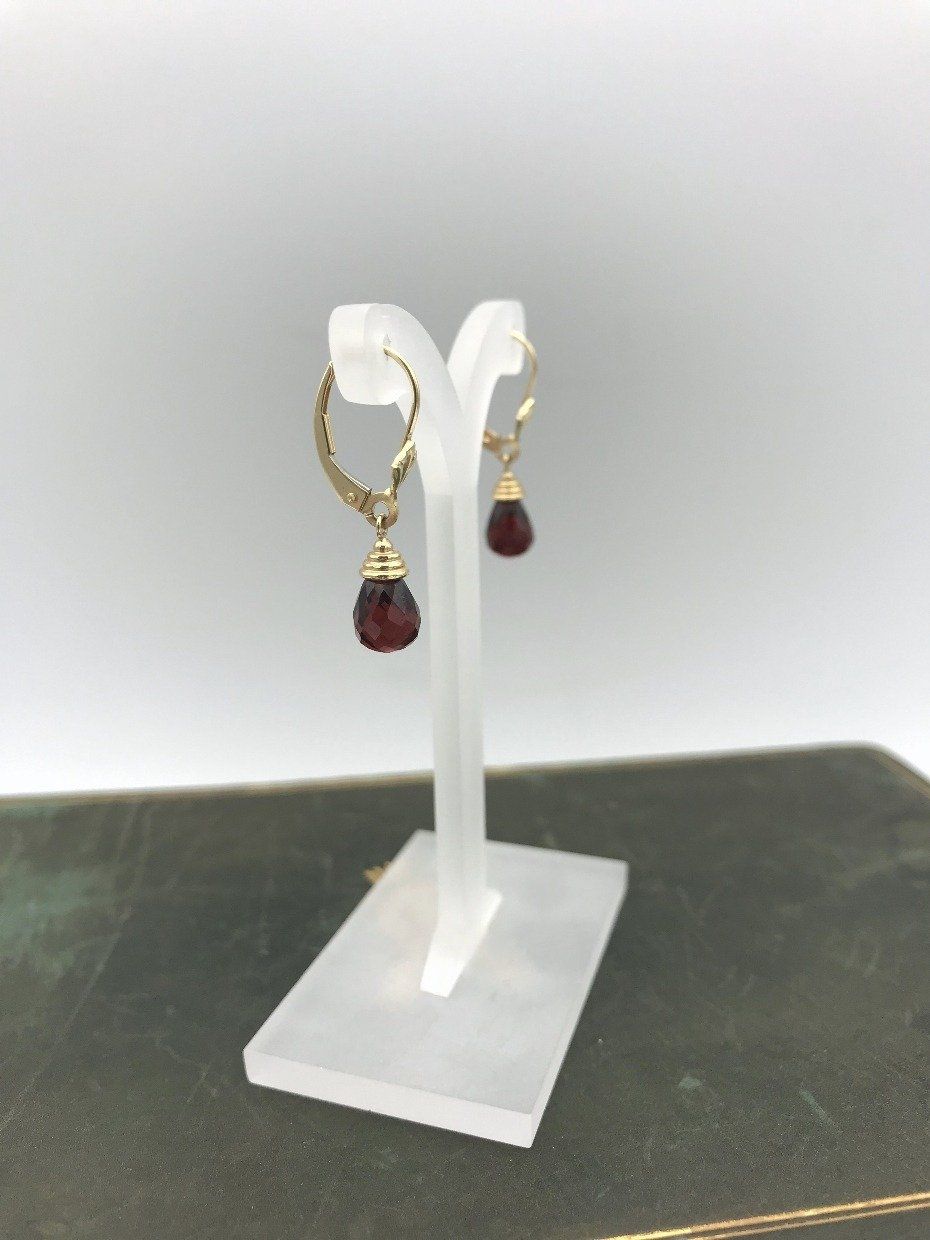 14k Gold Faceted Garnet Drop Earrings 2
