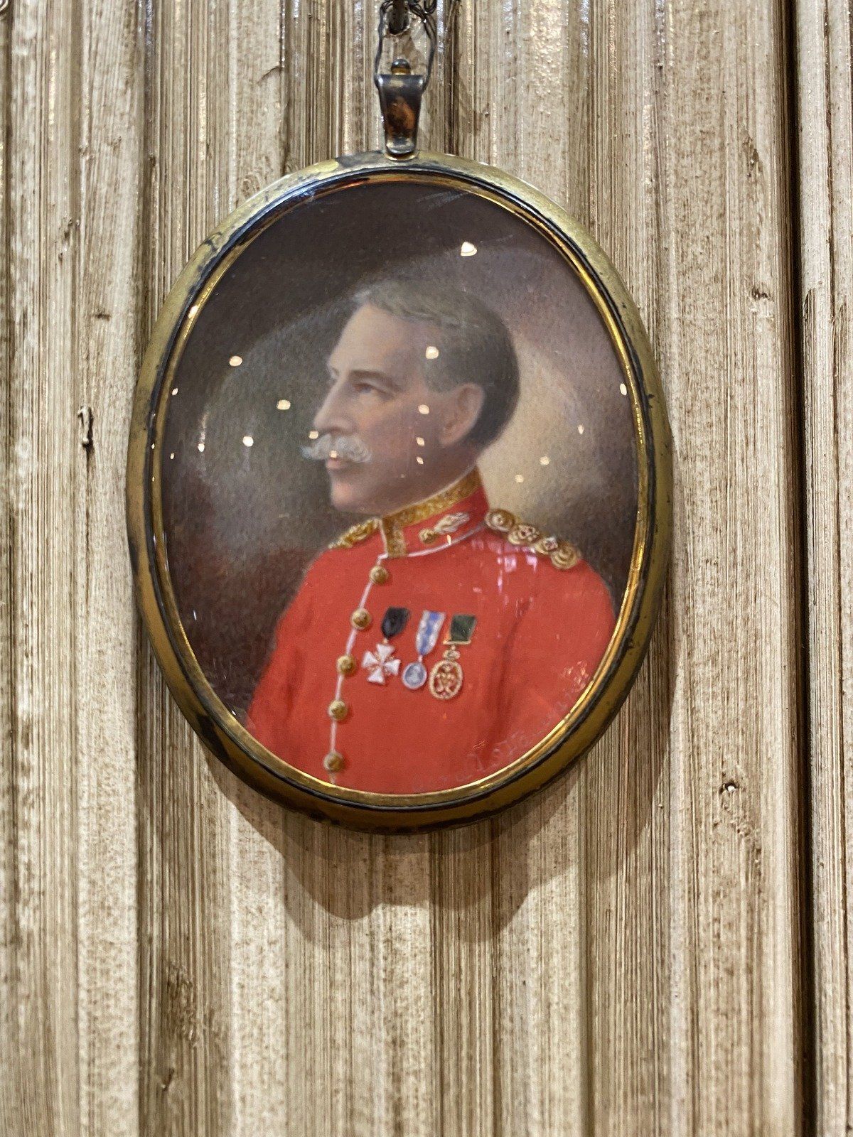 Antique 19th c. British Military Officer Painted Miniature in Oval Frame