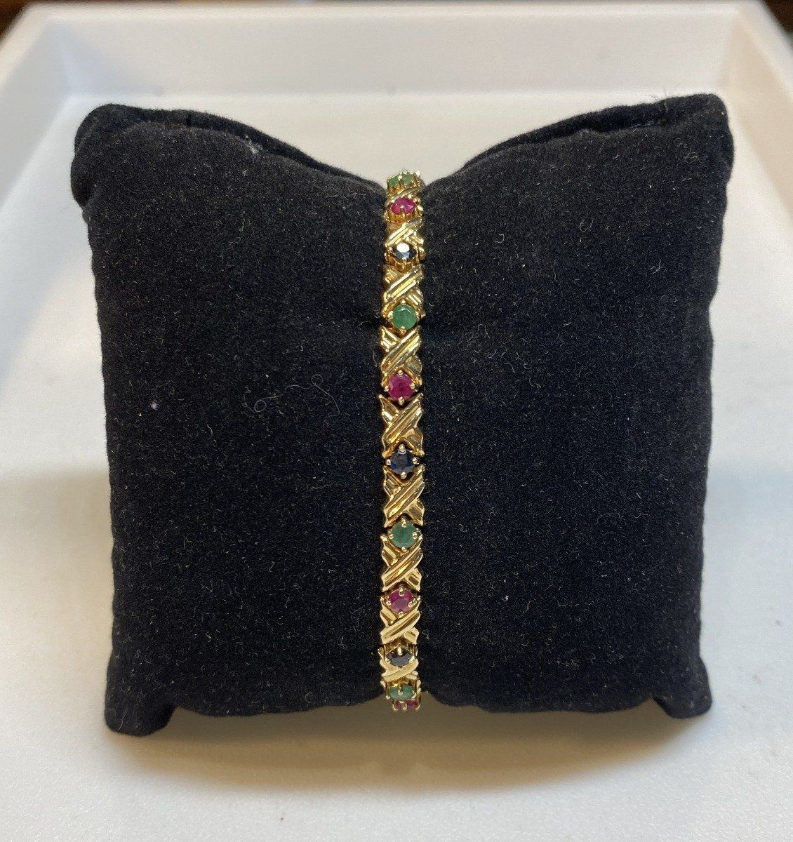 14k Yellow gold Ruby Emerald Sapphire Bracelet
