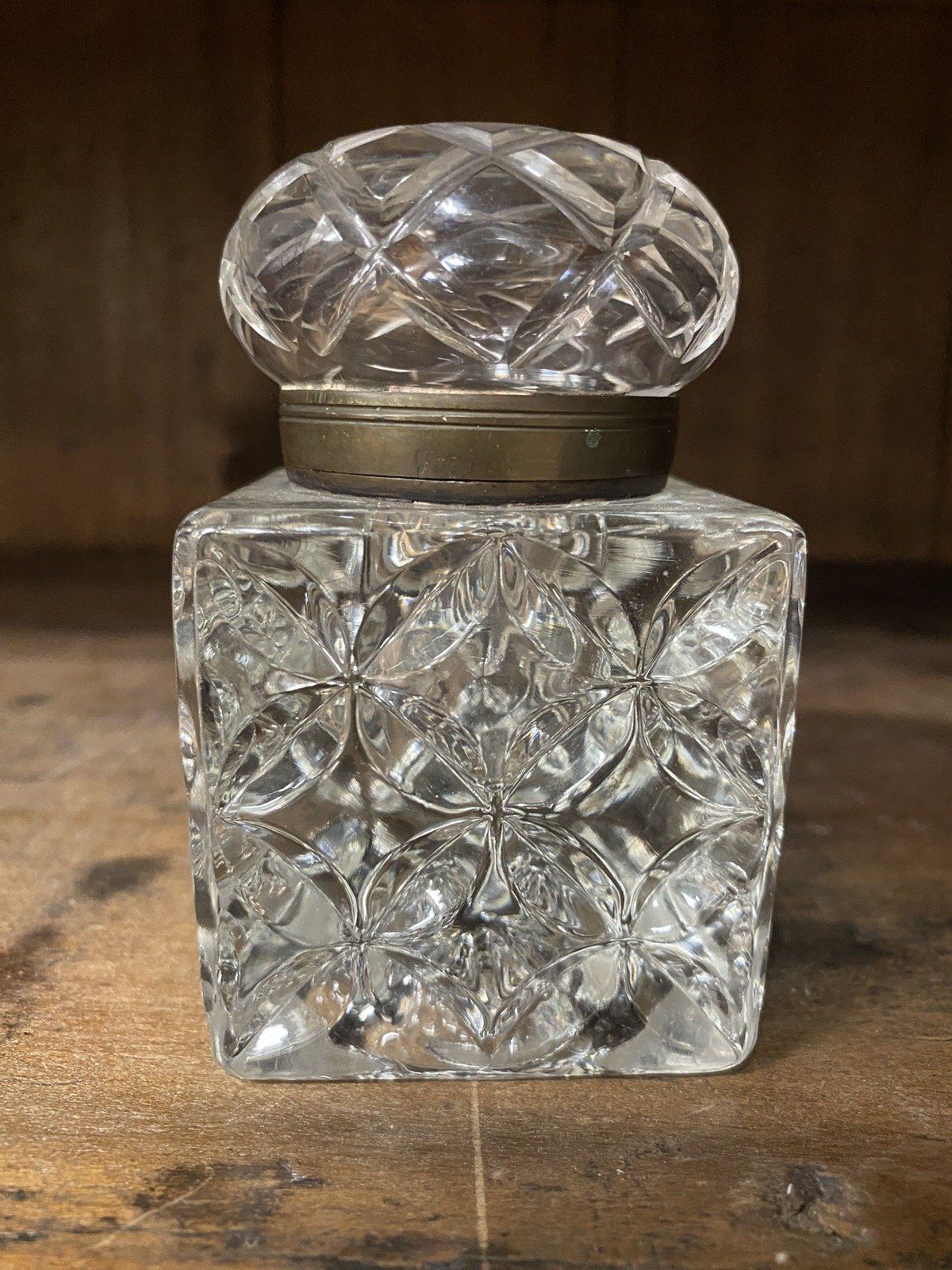 Nice Clear HEAVY Antique Molded Glass Inkwell 8