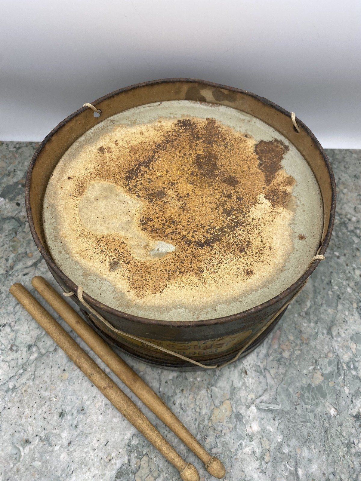 RARE Early 1900s Tin Patriotic Boy Scout Drum + Sticks PAT.c.1855 6