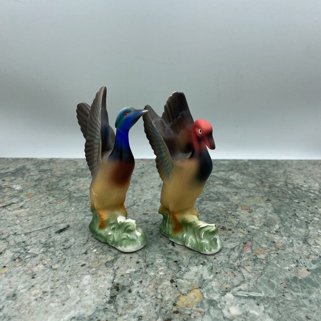 Pair of Vivid Porcelain Japanese Duck Figurines 2