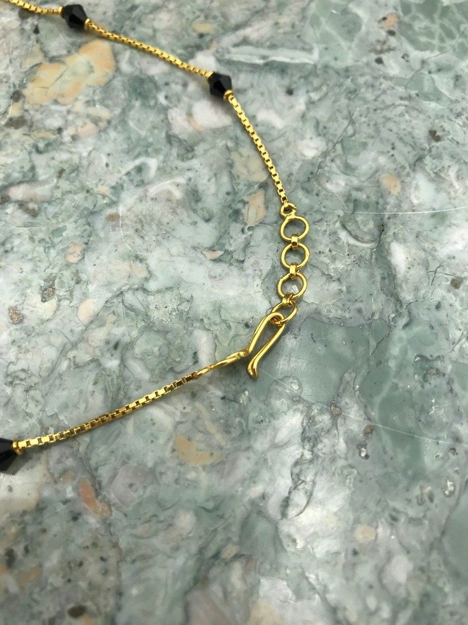 22k Gold + Onyx Bead Necklace 16 4