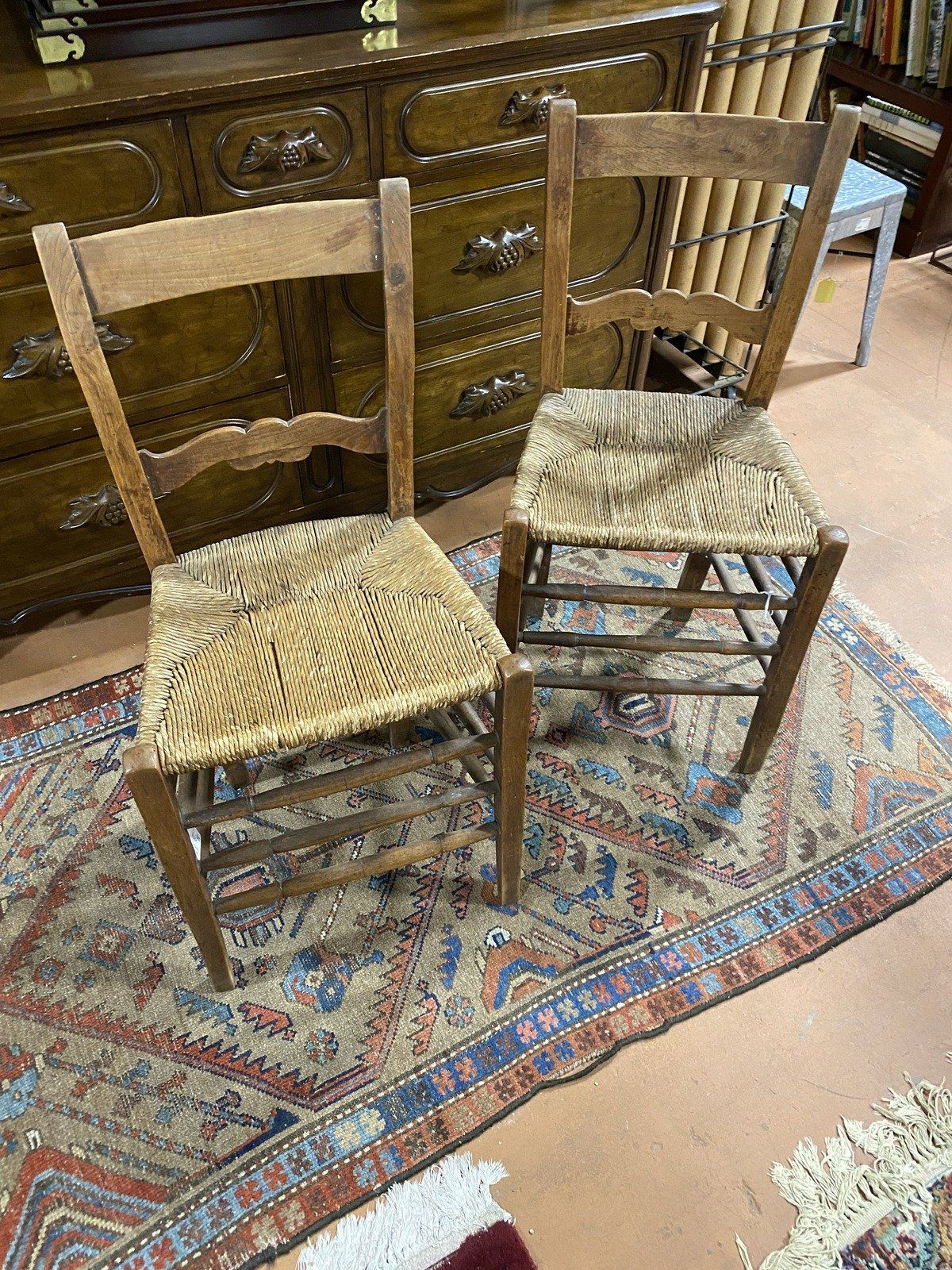 Pair of American Primitive Rush Seat Chairs 274