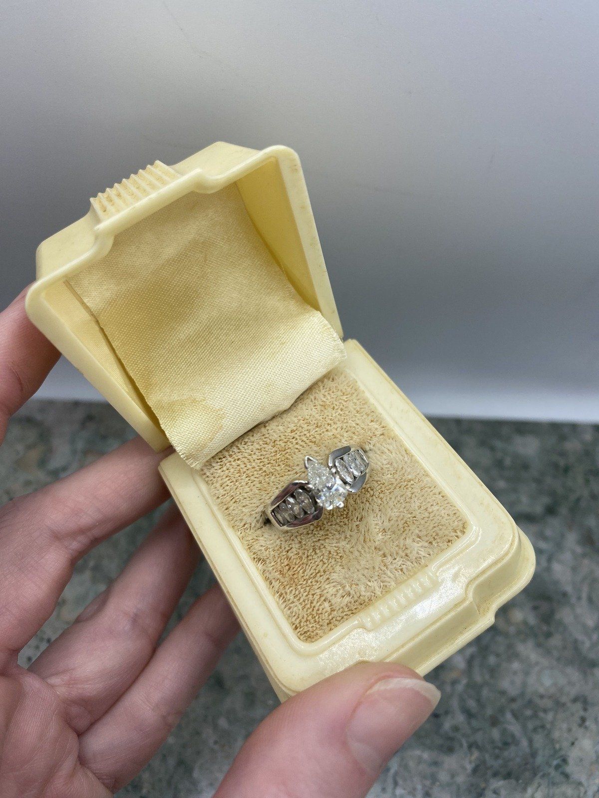 18k White Gold .75ct Center Pear Cut Diamond Engagement Ring w Marquise Channel Set Diamond Shoulders 3
