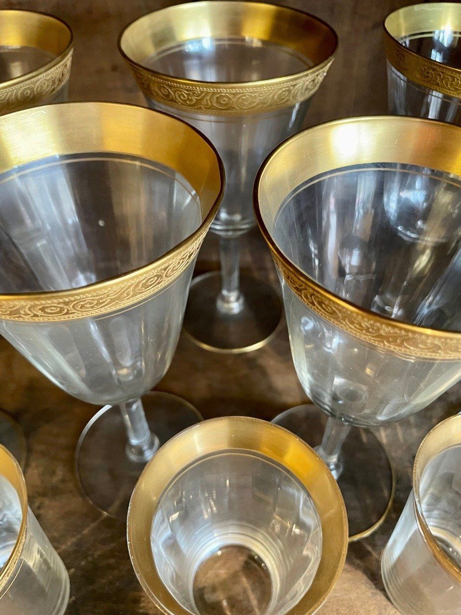 11pc Gold Rimmed Glassware Stem + Sherry Set 2