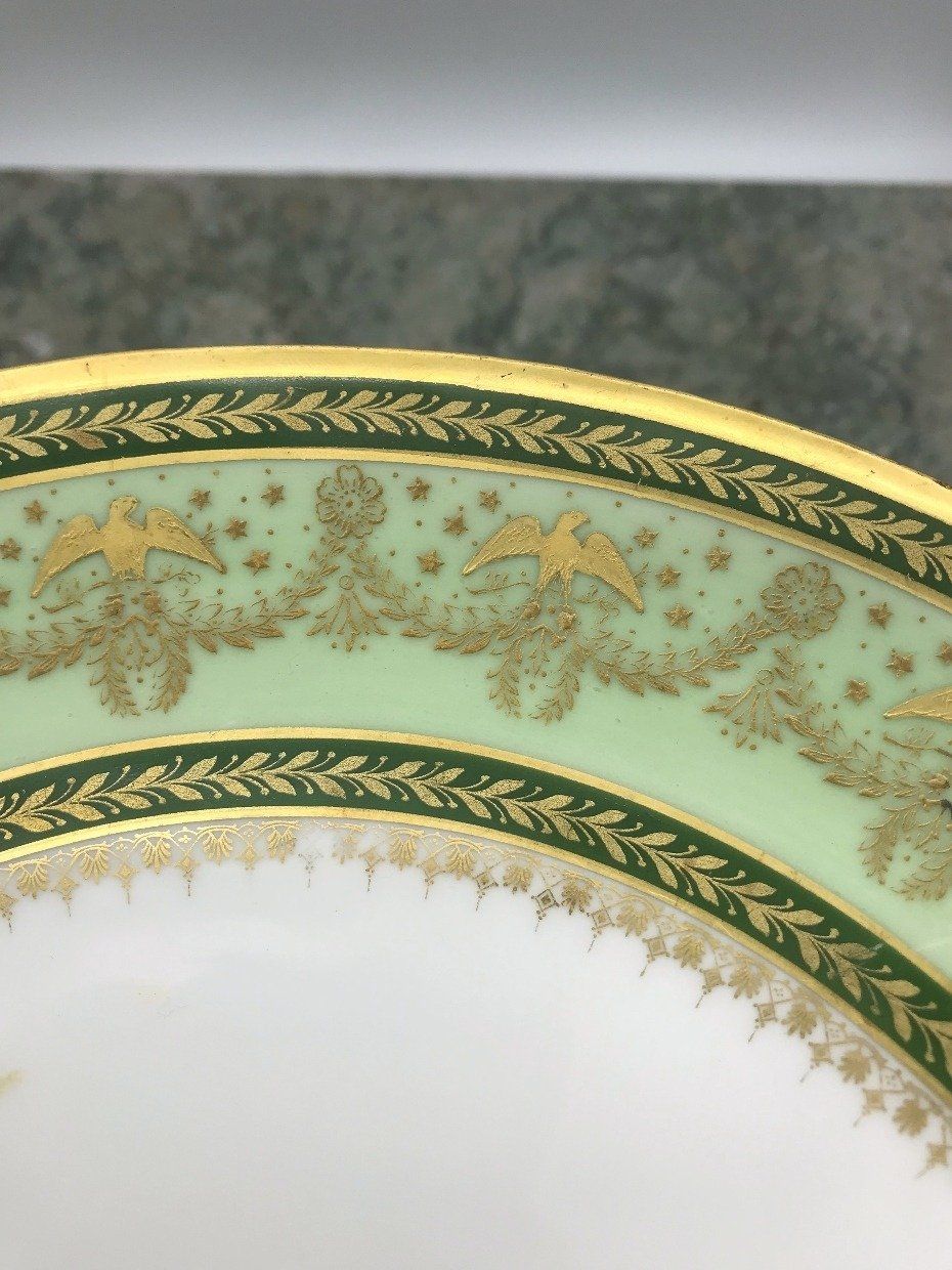 Antique Limoges France Porcelain Gilt + Money Green Presidential Dinner Plate 3
