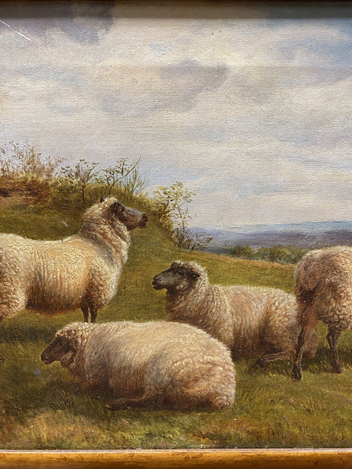Antique Original c.1889 Pastoral Painting of Sheep on Board #268 2