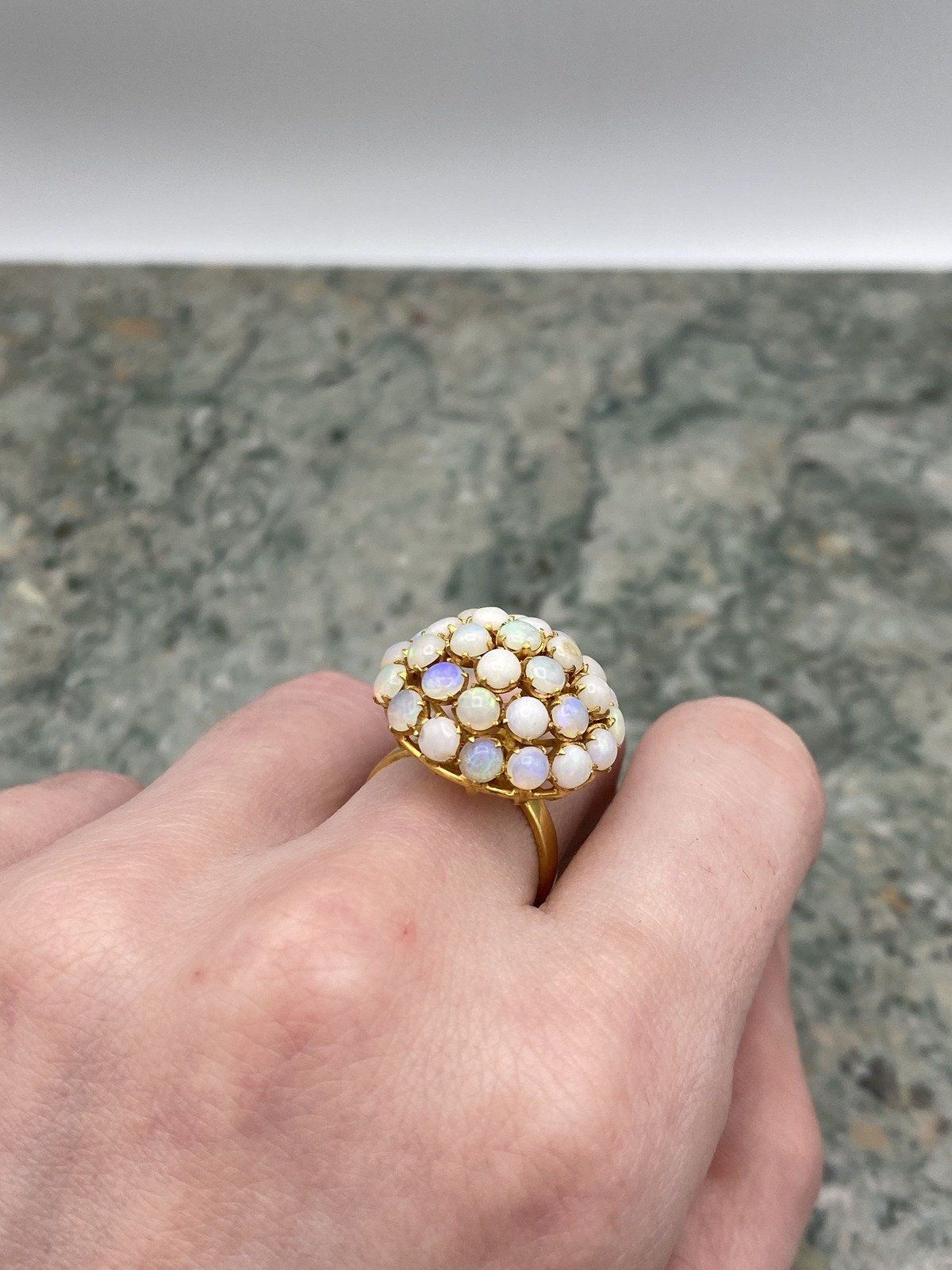 Antique 91.6k/90% Gold Purity Genuine Australian Opal Pave Bombe Ring #2777 15