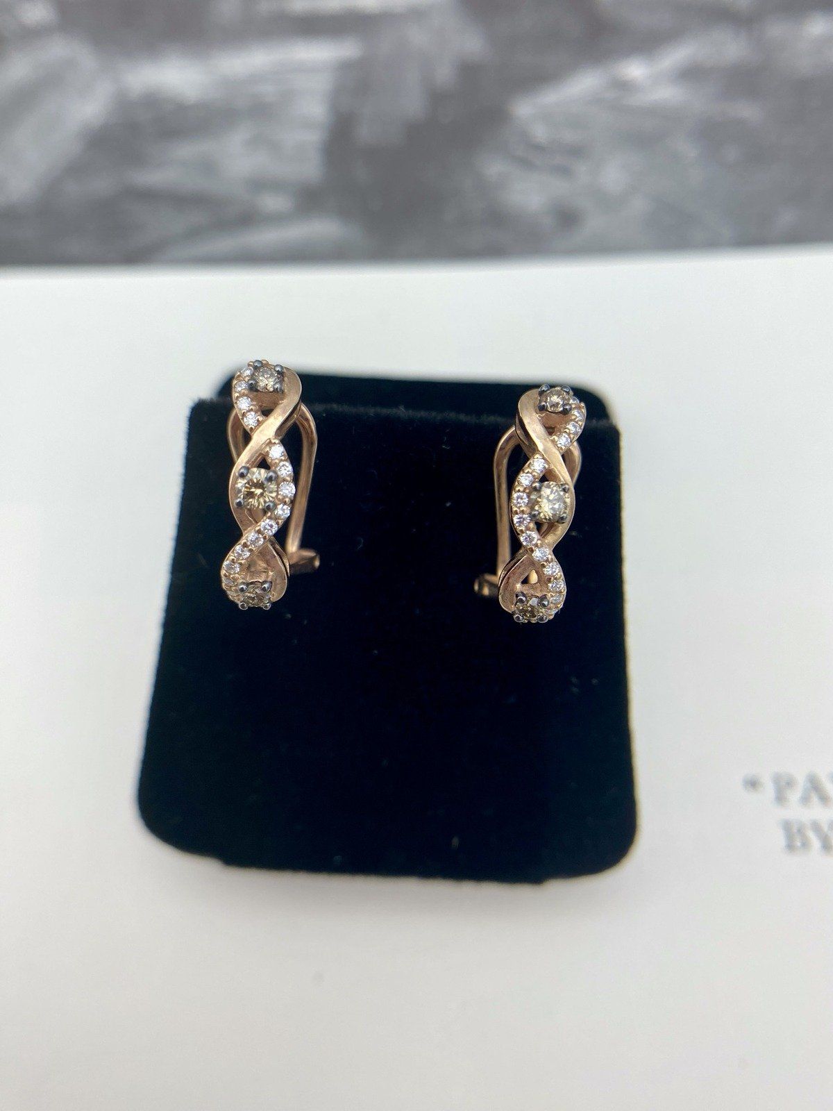 14k Rose Gold LeVian Chocolate Diamond Semi Hoop Omega Clip Huggie Earrings #2194 5