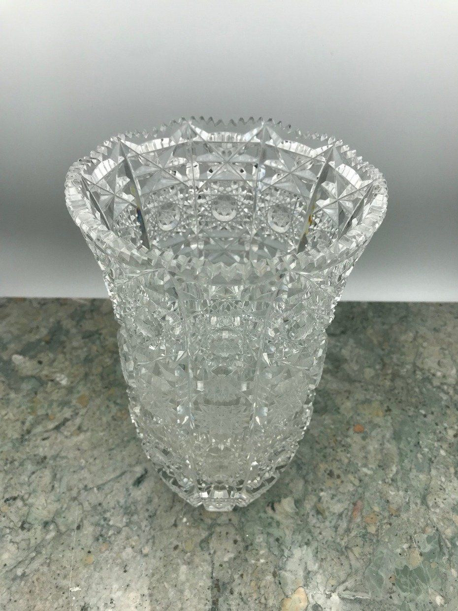 Intricately Cut German Crystal Hobstar Flower Vase 2