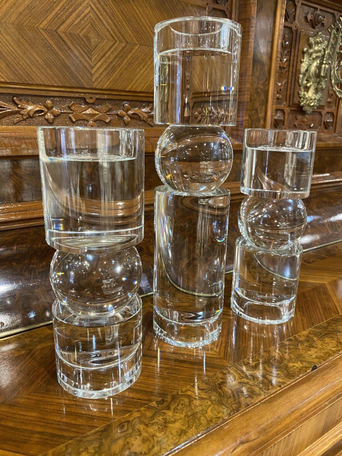 Modernist Minimal Clear Glass 3pc Candleholder SET 6