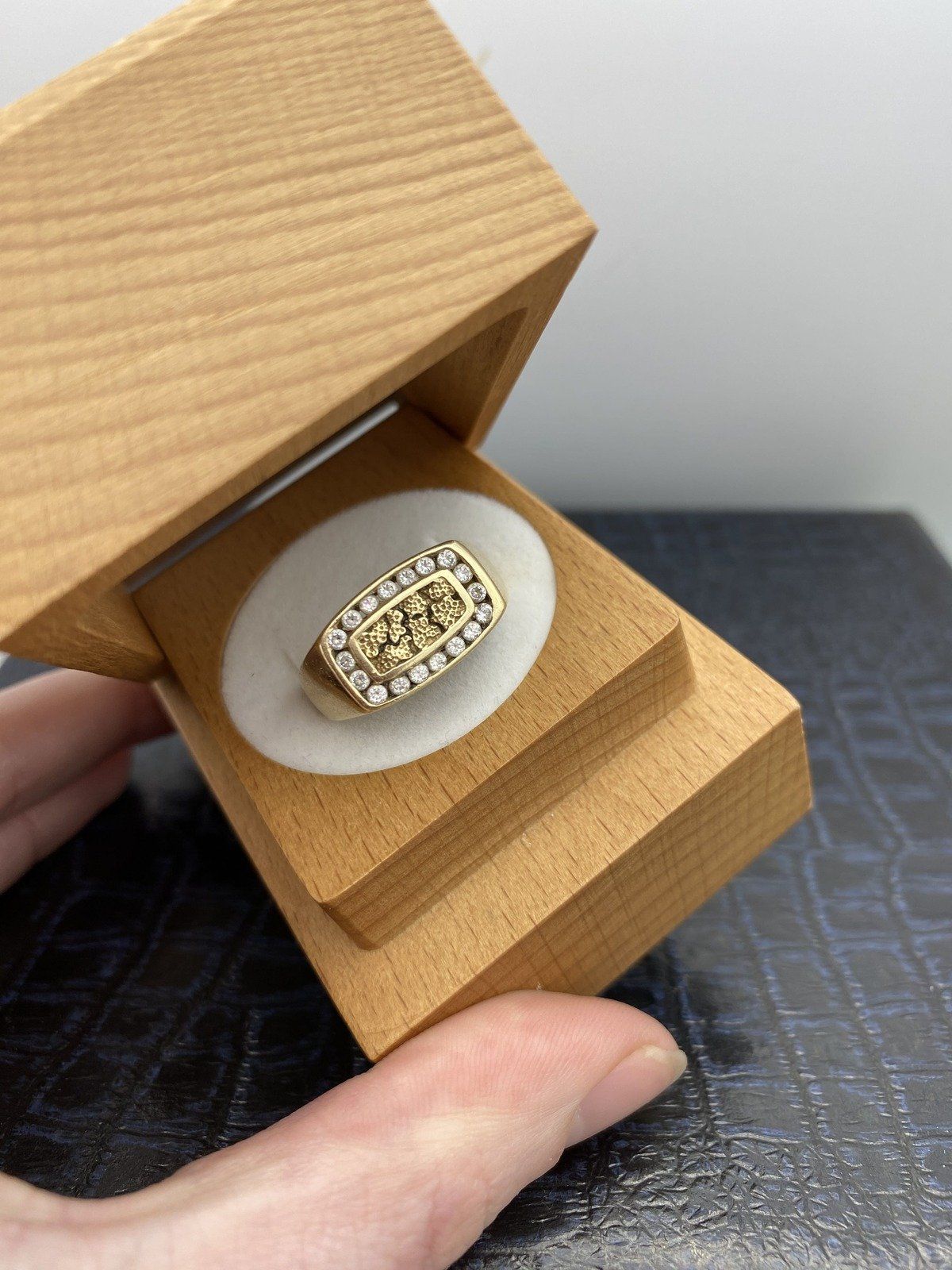 Men's Vintage 14k Gold Nugget + Cubic Zirconia Signet Ring 2