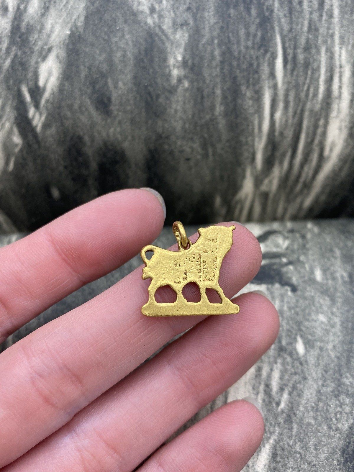 22k Gold Antique Heavy Horned Bull Pendant w Hieroglyphic Posterior 5