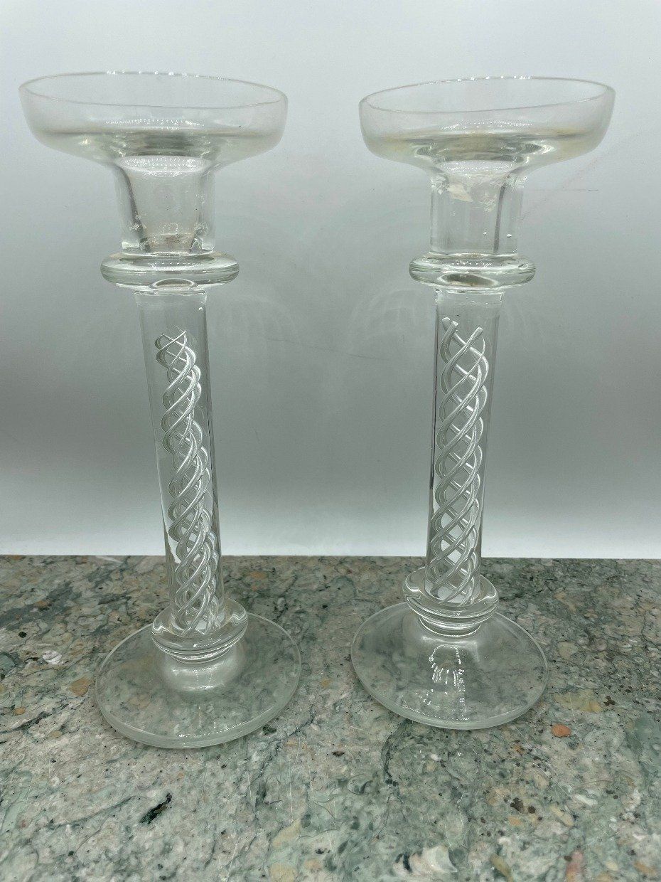 Pair of Kosta Boda Air Twist Candle Sticks