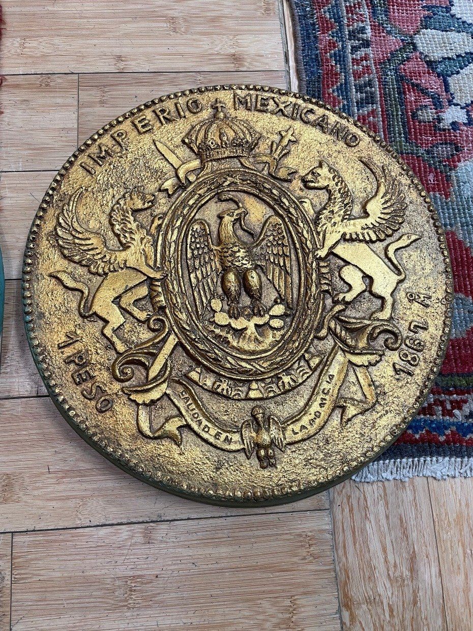 Pair of Gilt Painted Gold Coin Wall Plaques 2