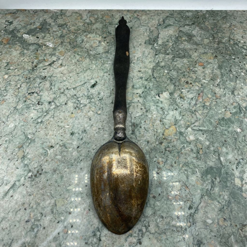Antique Wooden Handled Serving Spoon w Carved Design 2