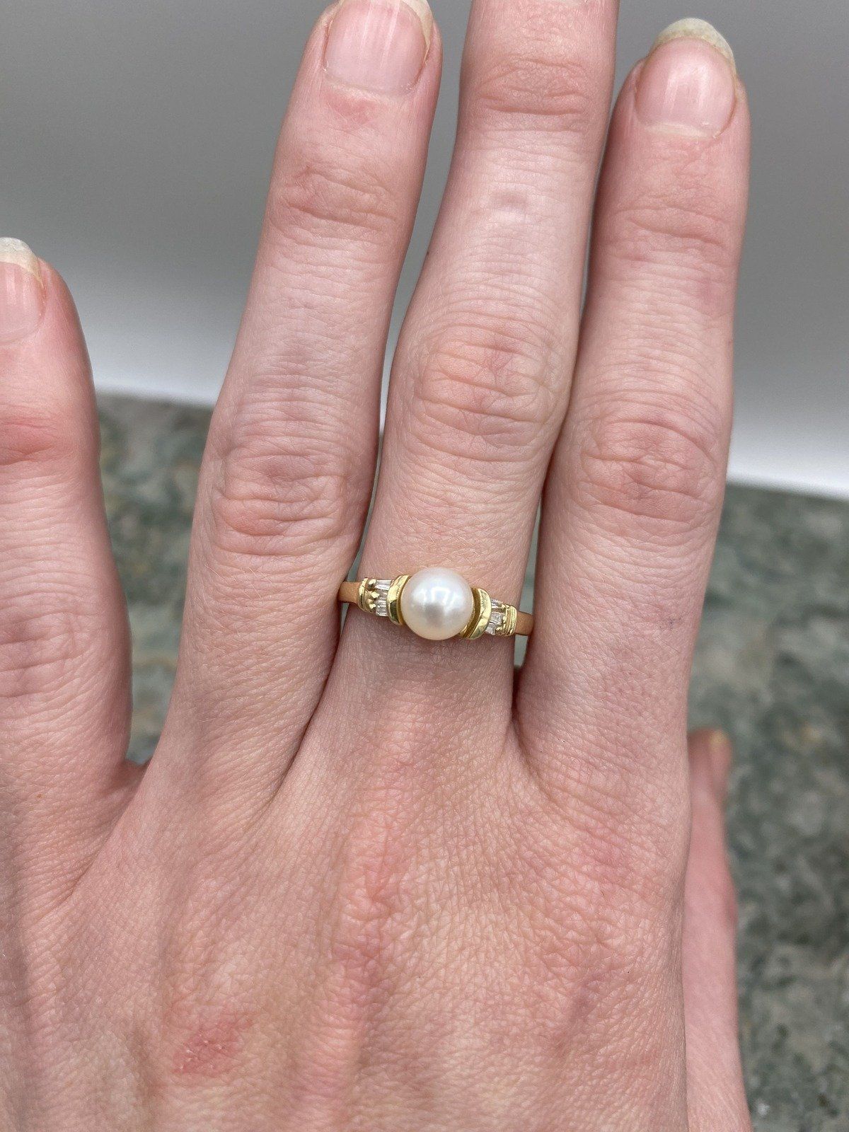 Lovely Minimalistic 14k Gold Vellmark Vintage Pearl + Diamond Ring 4