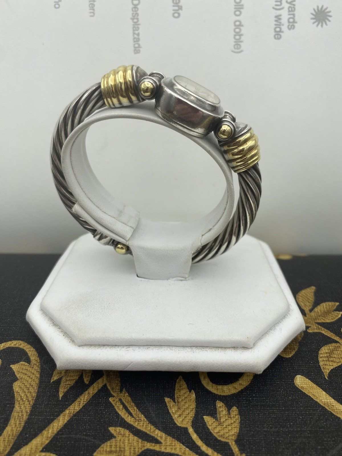 David Yurman Sterling Silver + 18k Gold Cable Twist Ladies Watch w Mother of Pearl + Diamond Dial/Face 5