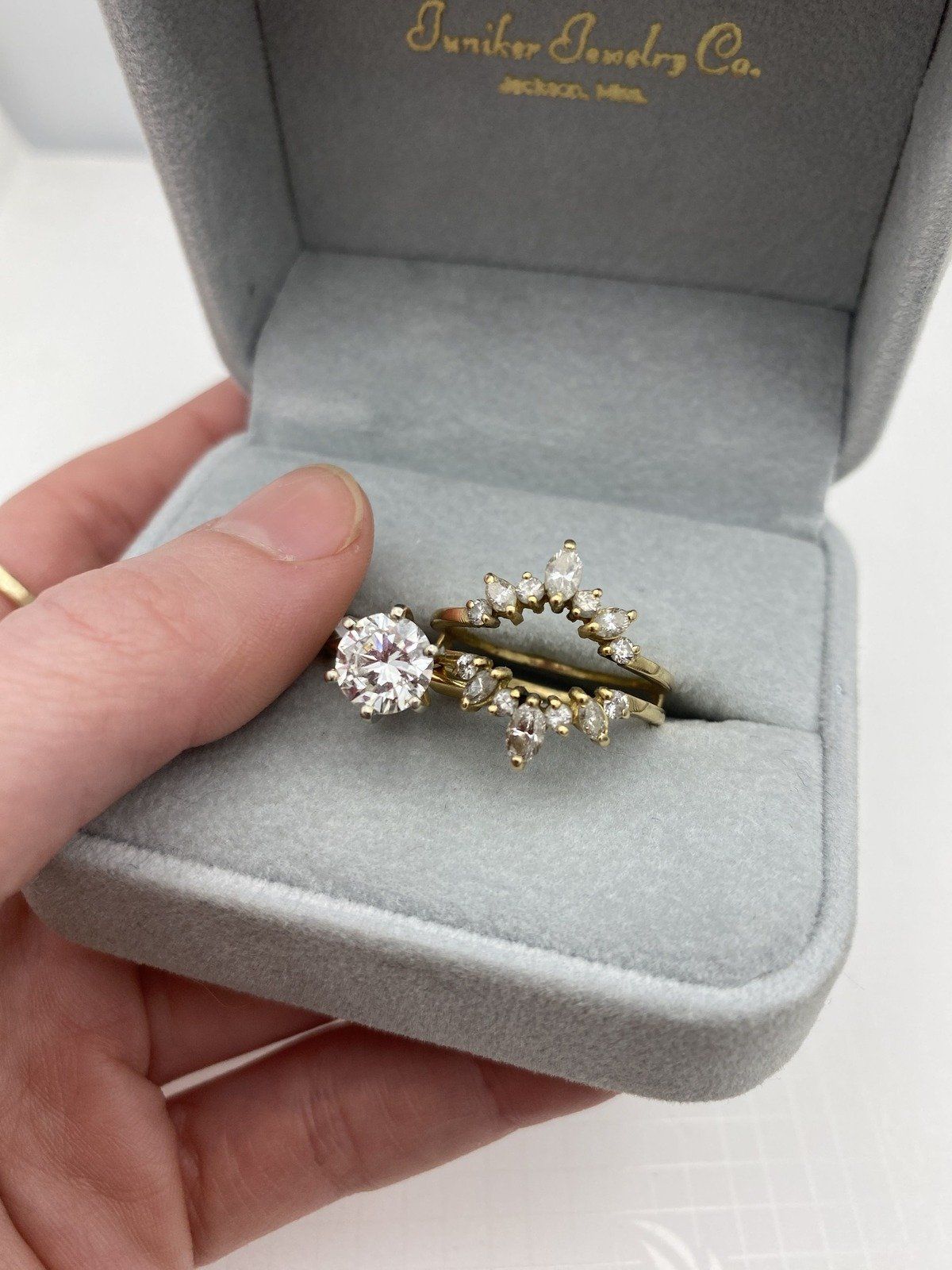 14k Gold Vintage Marquise Diamond Ring Guard Bridal Slip Band w Round Cut Diamond Accents 5